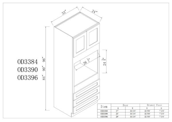 24"D Oven Cabinets With 3 Drawers