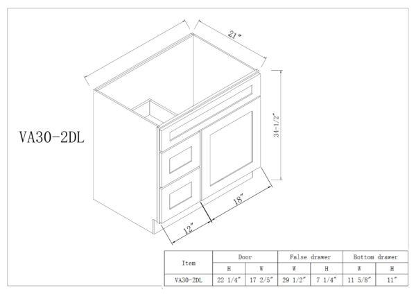 Vanity Sink Bases with 2 Drawers Left