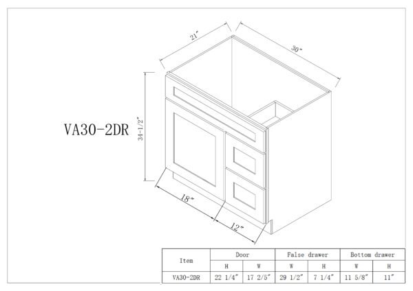 Vanity Sink Bases with 2 Drawers Right