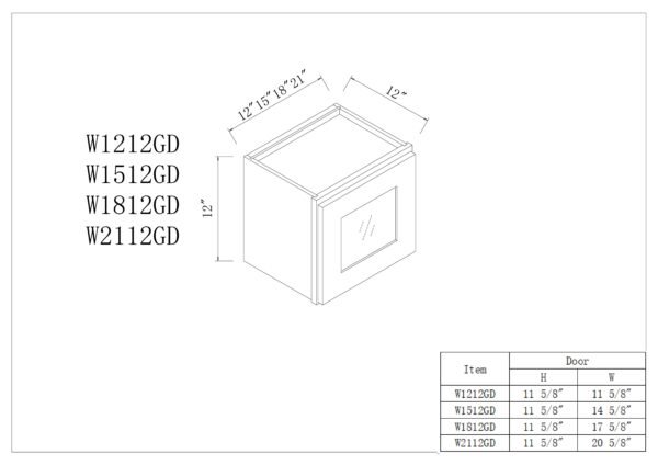 12"H Single GlassDoor Wall Cabinets