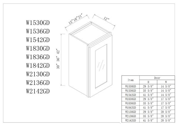 42"H Single GlassDoor Wall Cabinets