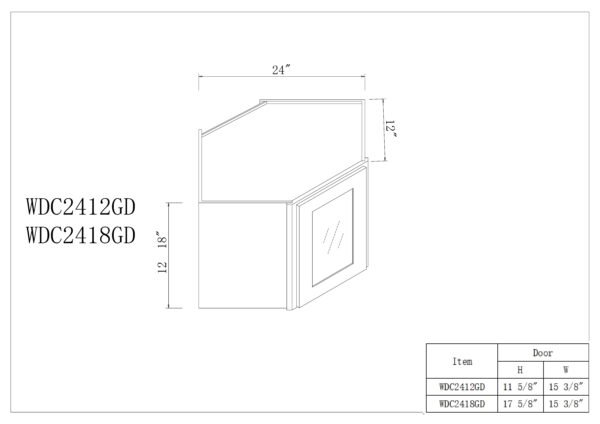 12"H GlassDoor Wall Diagonal Corner Cabinet