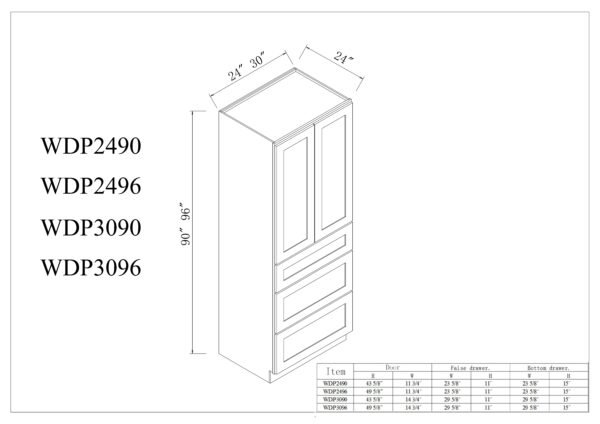 24"D Wall Pantry With Three Drawers
