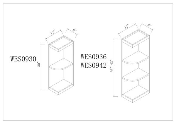 9" W Wall End Open Shelves
