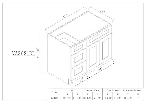 Vanity Sink Bases with 2 Drawer Left