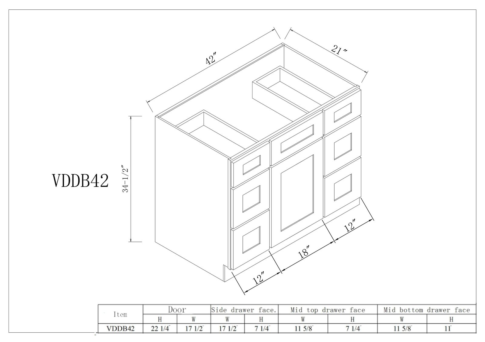 Vanity Single Sink Combo- With 6Drawers