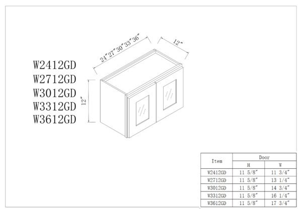 12"H Double GlassDoors Wall Cabinets