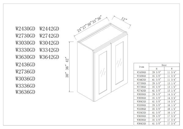 30"H Double GlassDoors Wall Cabinets