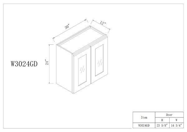 24"H Double GlassDoors Wall Cabinet